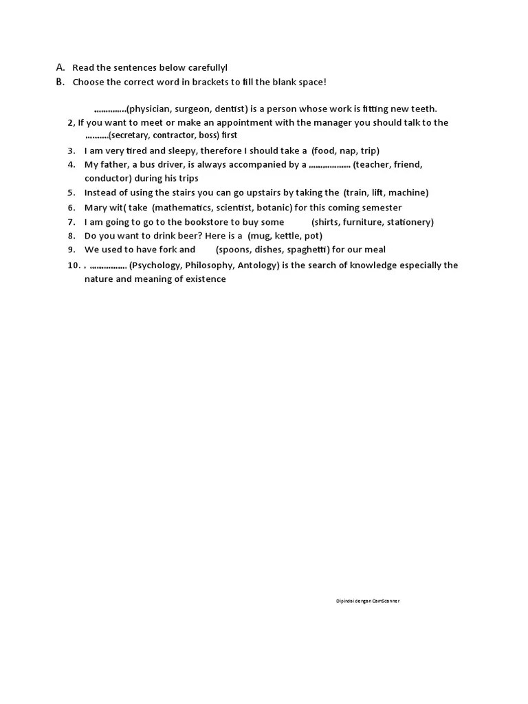 Vocabulary (Matching) PDF