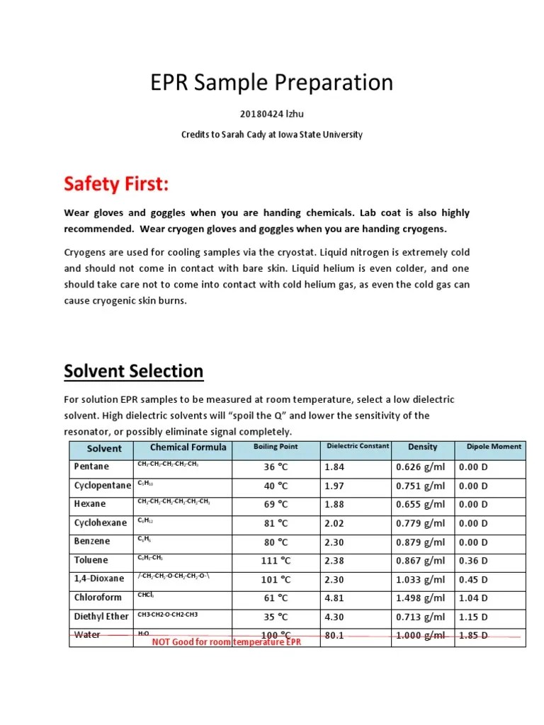 EPR Sample Preparation PDF Freezing Solvent