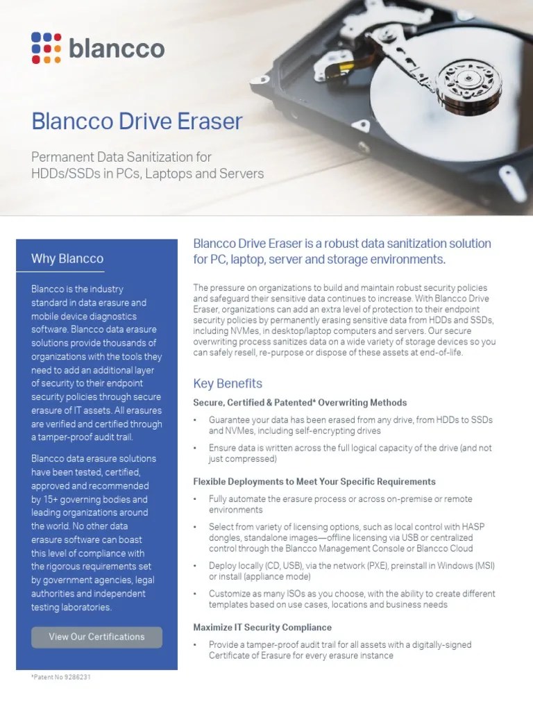 Blancco Drive Eraser PDF Computer Hardware Laptop