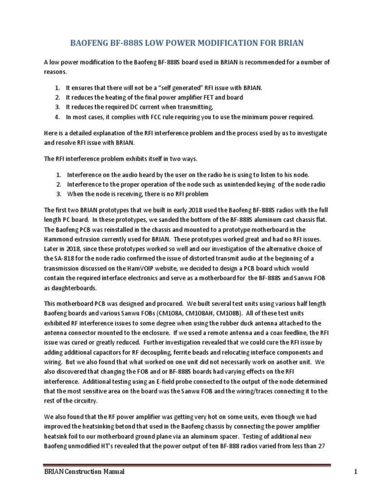 Baofeng BF 888S Low Power Modification For BRIAN 1 | PDF | Field Effect