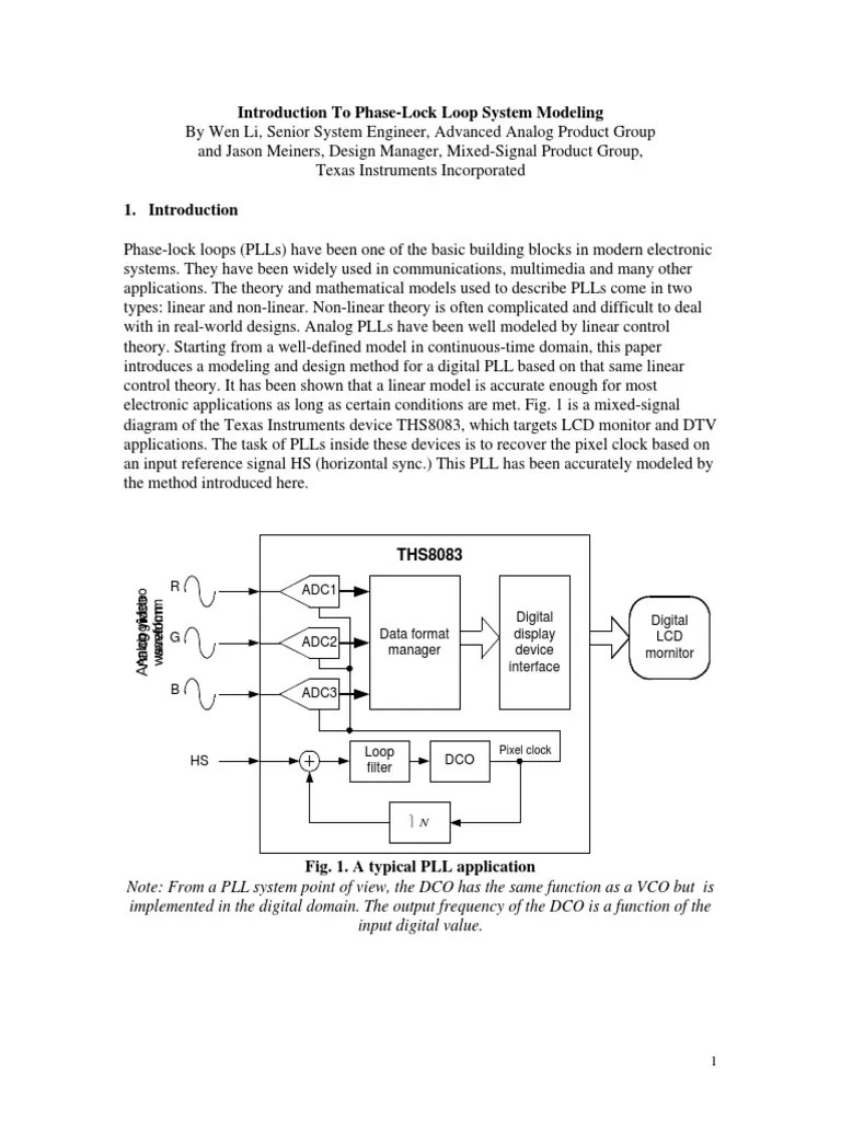 Introduction To PhaseLock Loop System Modeling PDF Computer