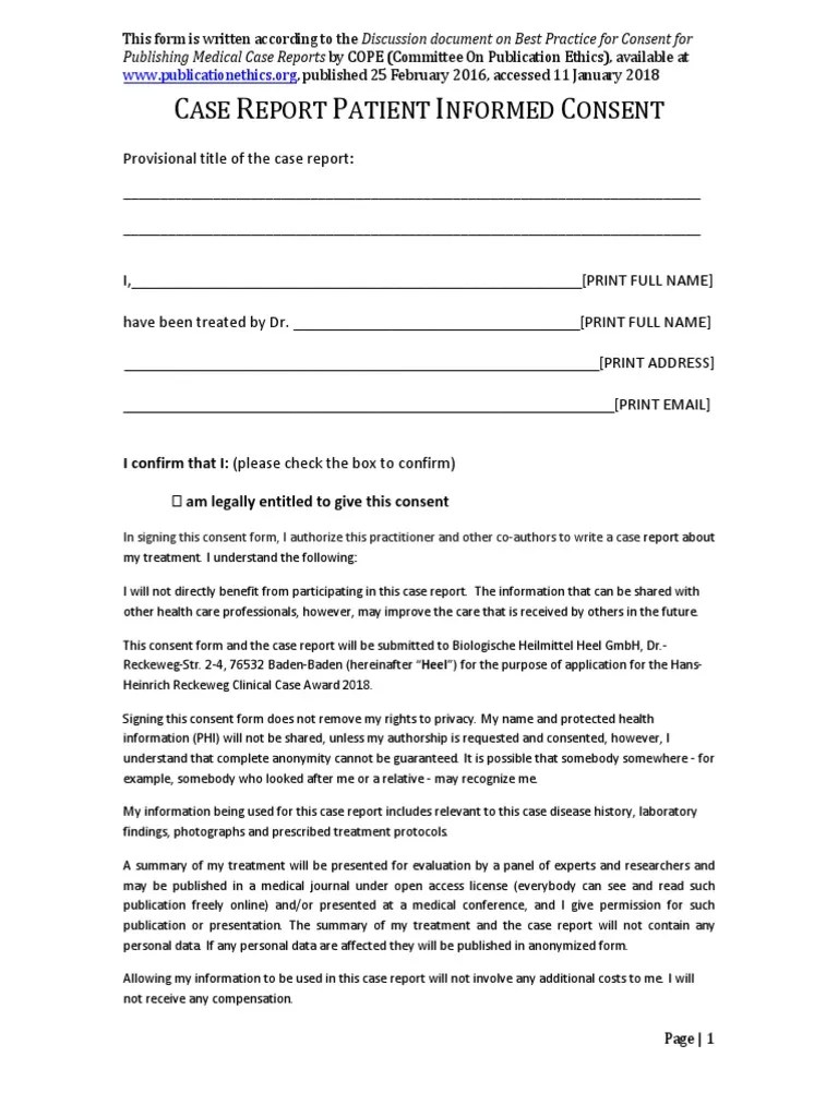 Case Report Consent Form PDF Case Report Informed Consent