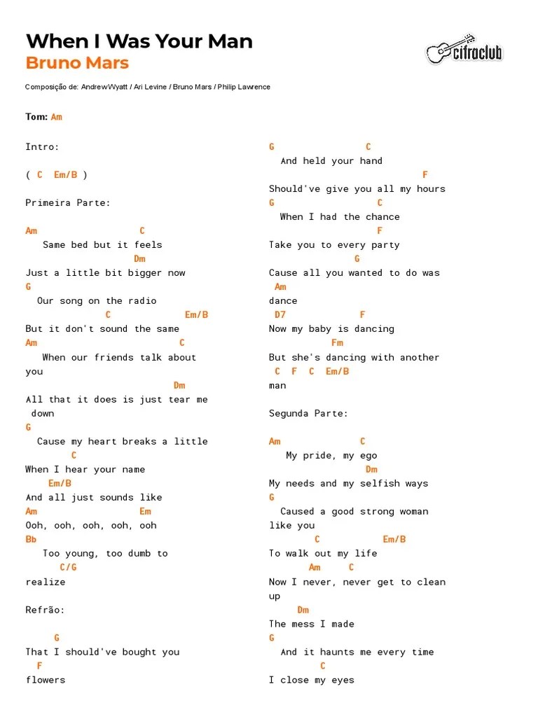 Bruno Mars When I Was Your Man Cifra PDF