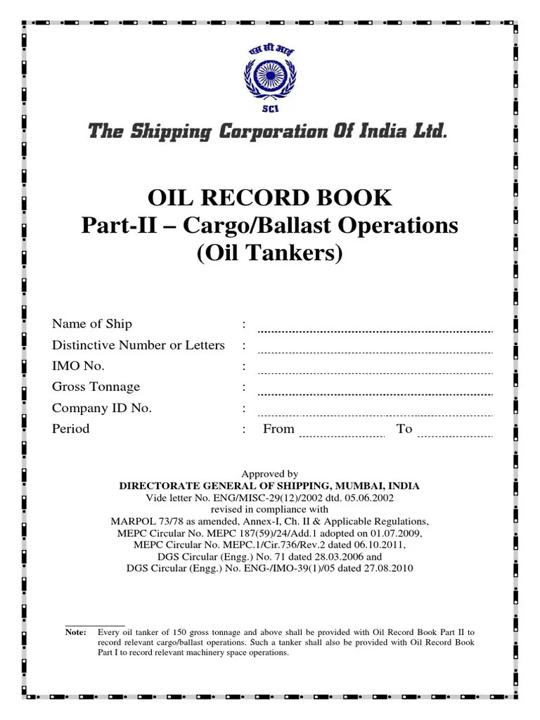 Oil Record Book PartII PDF Oil Tanker Ships