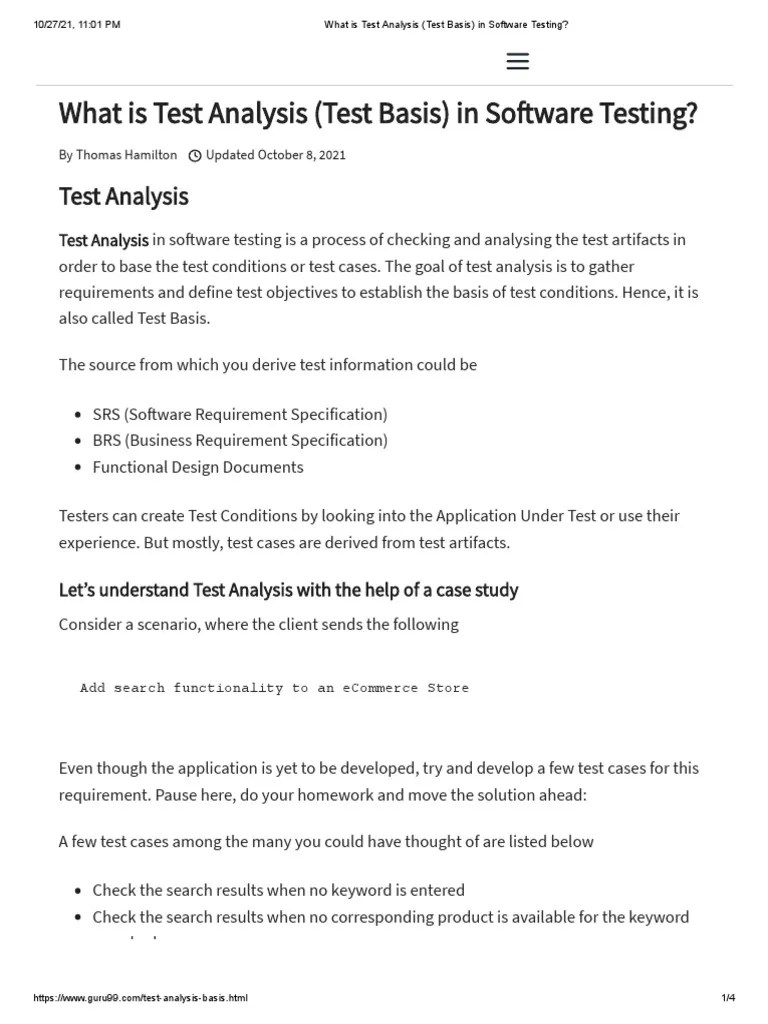 What Is Test Analysis (Test Basis) in Software Testing PDF