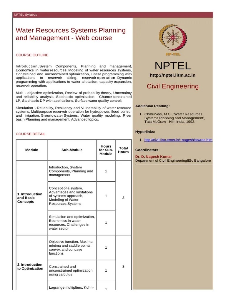 Nptel Hydro SCH PDF Mathematical Optimization Numerical Analysis