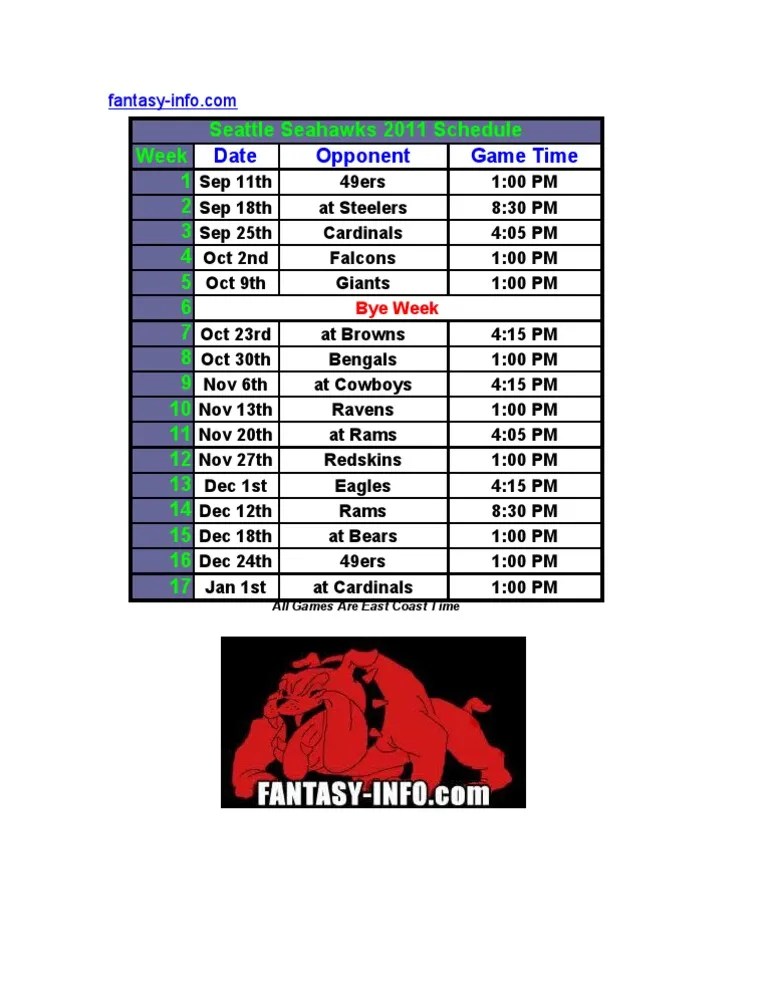 Seahawks Schedule PDF