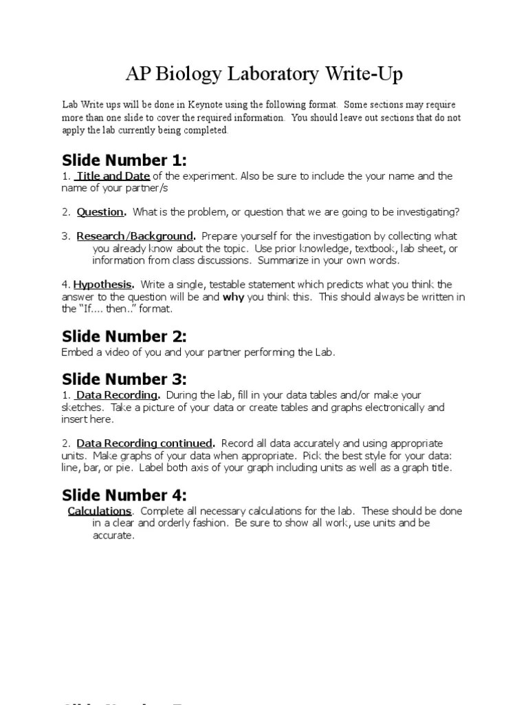 PDF AP Biology Lab Report Question Experiment