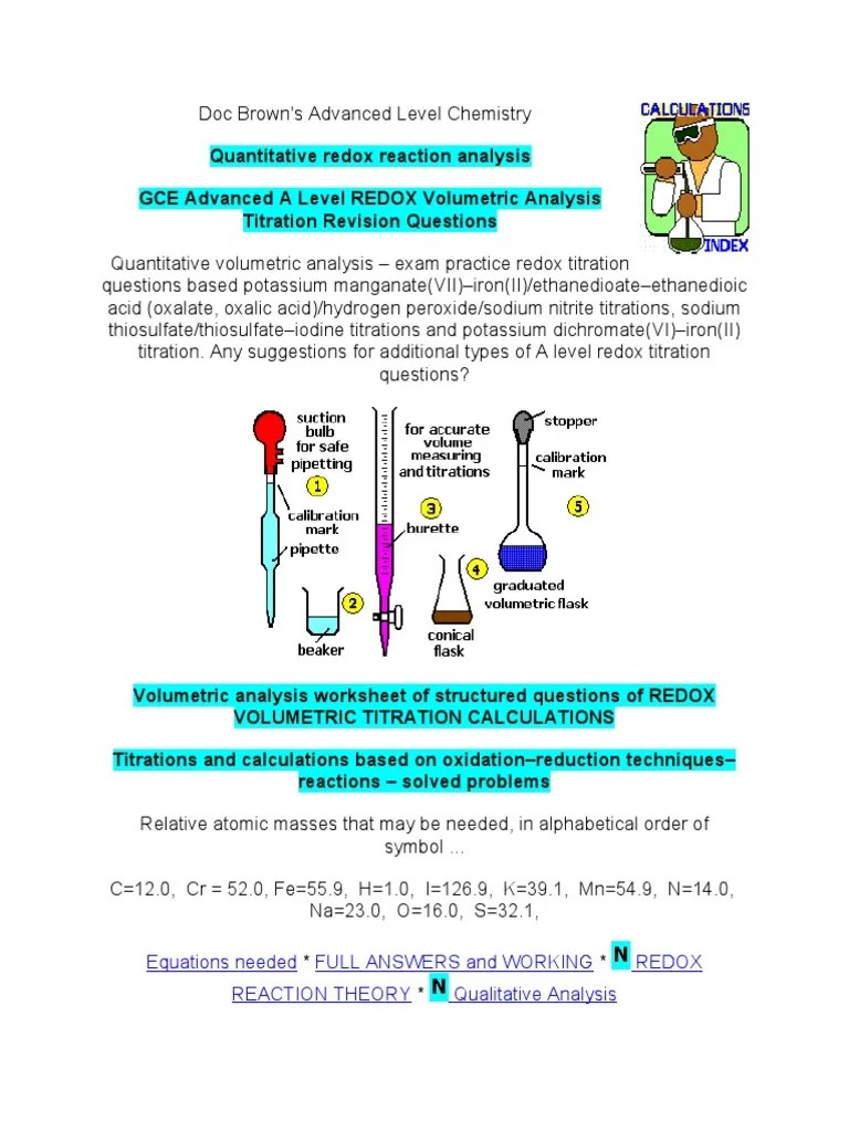 Redox Titrations PDF Redox Chemistry