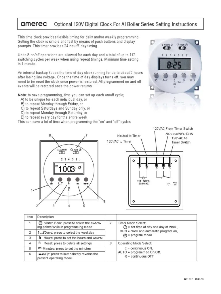 4211177 AI Digital Clock Instructions 120V 0807151 PDF Clock
