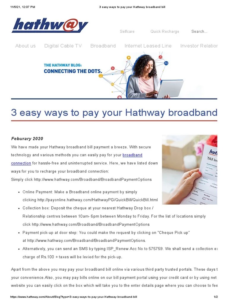 3 Easy Ways To Pay Your Hathway Broadband About Us Digital Cable TV