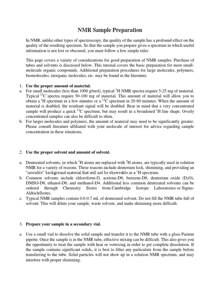 Preparing NMR Samples for Optimal Data Collection Guidelines for
