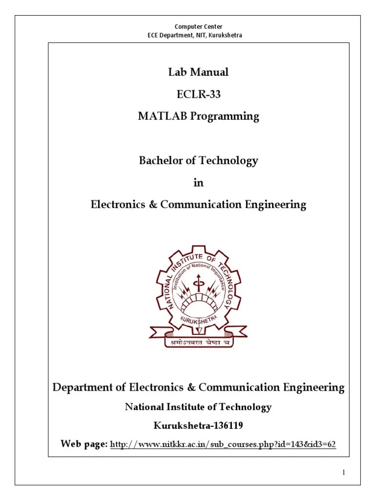 ECLR 33 (Matlab) Manual PDF Matlab Engineering