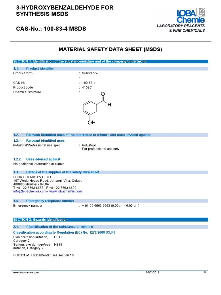 Material Safety Data Sheet (MSDS) SECTION 1 Identification of The