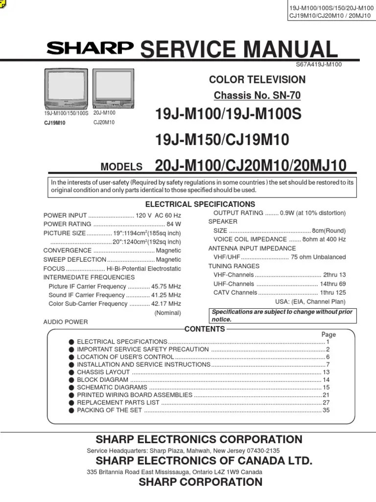 Service Manual for Sharp 19J-M100/100S/150 and 20J-M100 Color