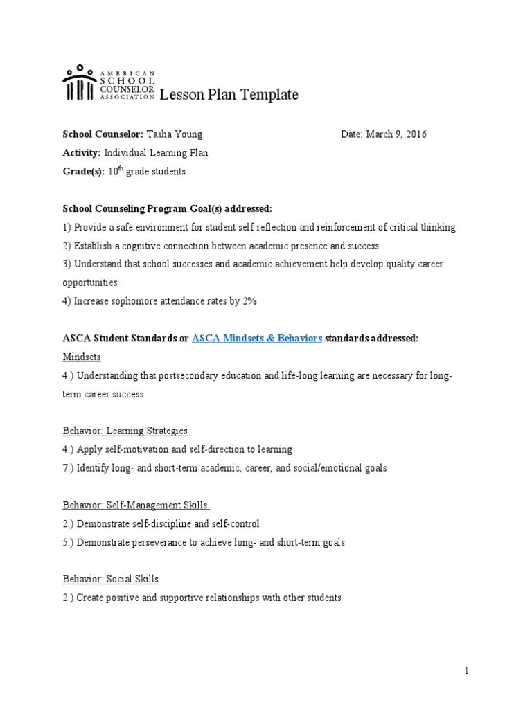 ASCA Lesson Plan Personal Social PDF Goal Neuropsychological Assessment