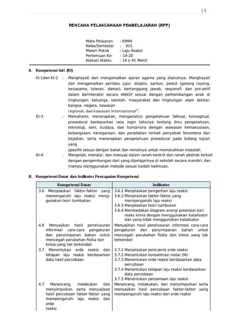 RPP Laju Reaksi Kelas Xi PDF Dikonversi | PDF