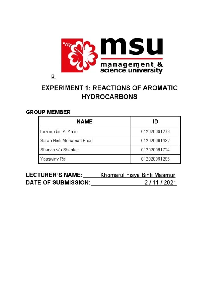 Chem II Lab Report 1 RXN of Hydrocarbons PDF Alkene Hydrocarbons