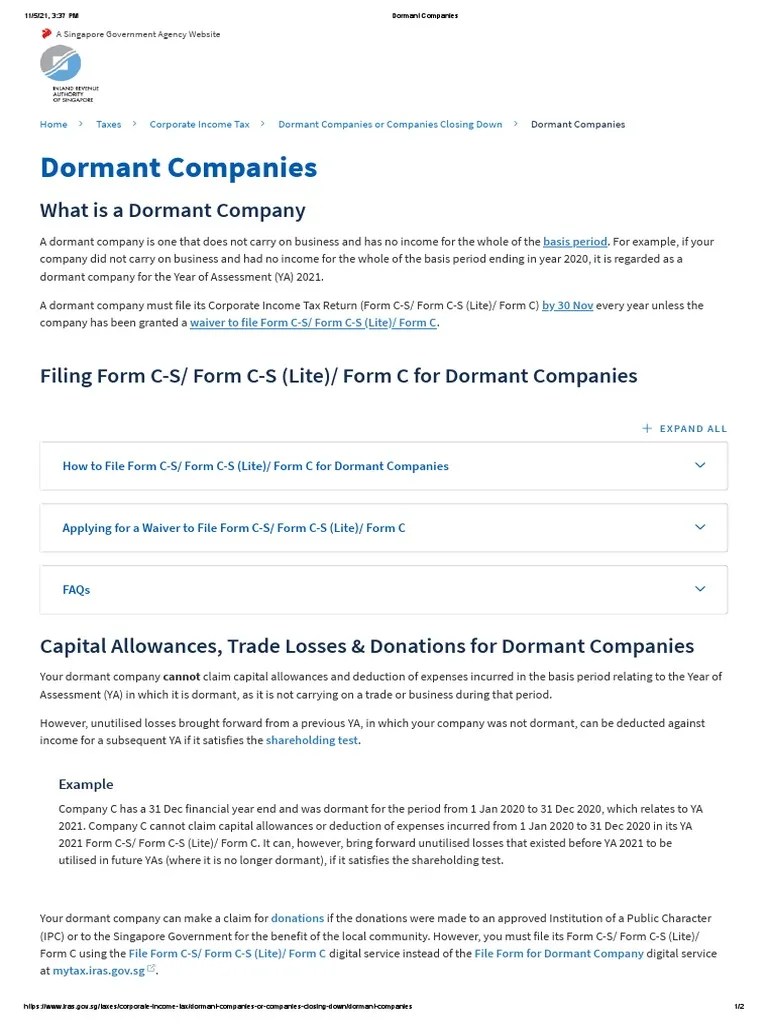 Dormant Companies What Is A Dormant Company PDF Corporate Tax