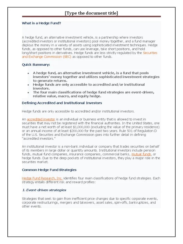 Hedge Fund PDF Hedge Fund Investor