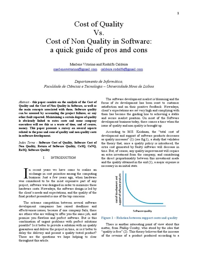 Cost of Quality vs. Cost of Non Quality in Software A Quick Guide of