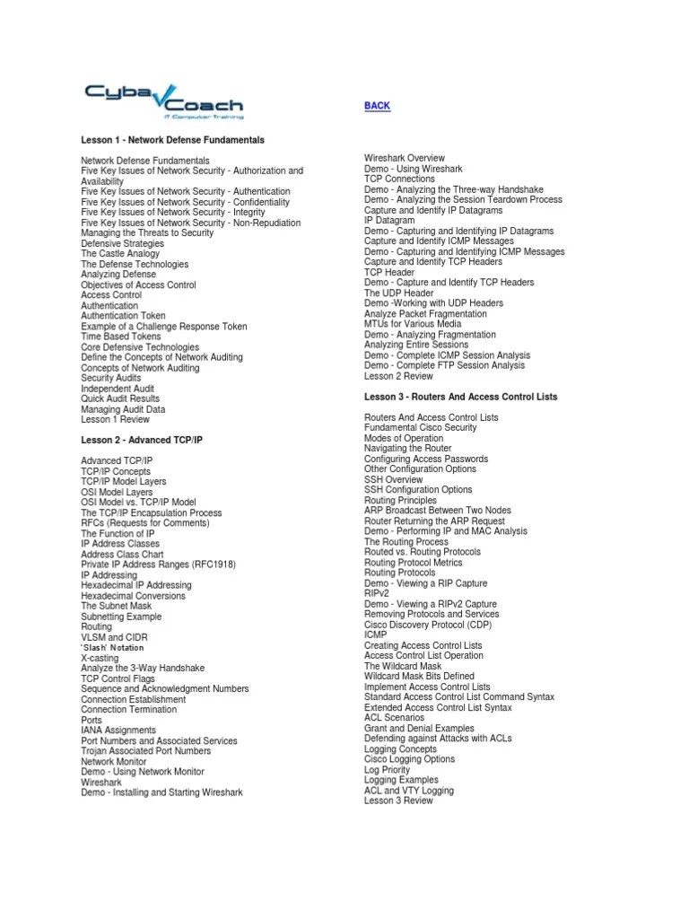 Lesson 1 Network Defense Fundamentals PDF Protocol Suite Firewall