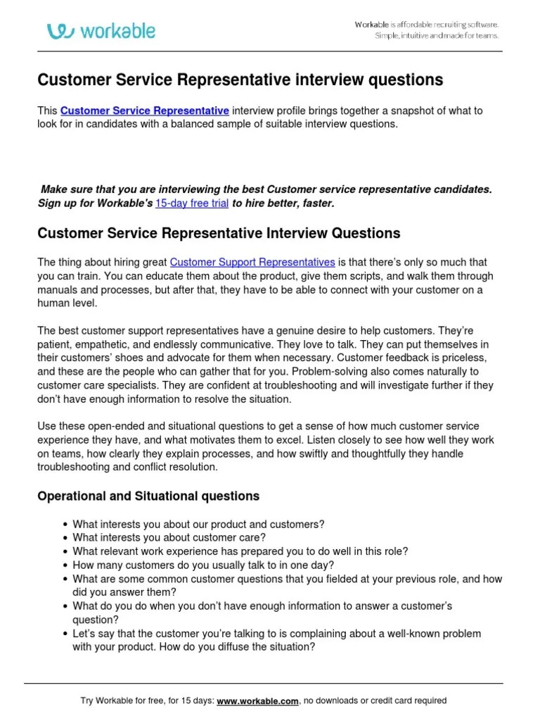 Customer Service Representative Interview Questions PDF Interview