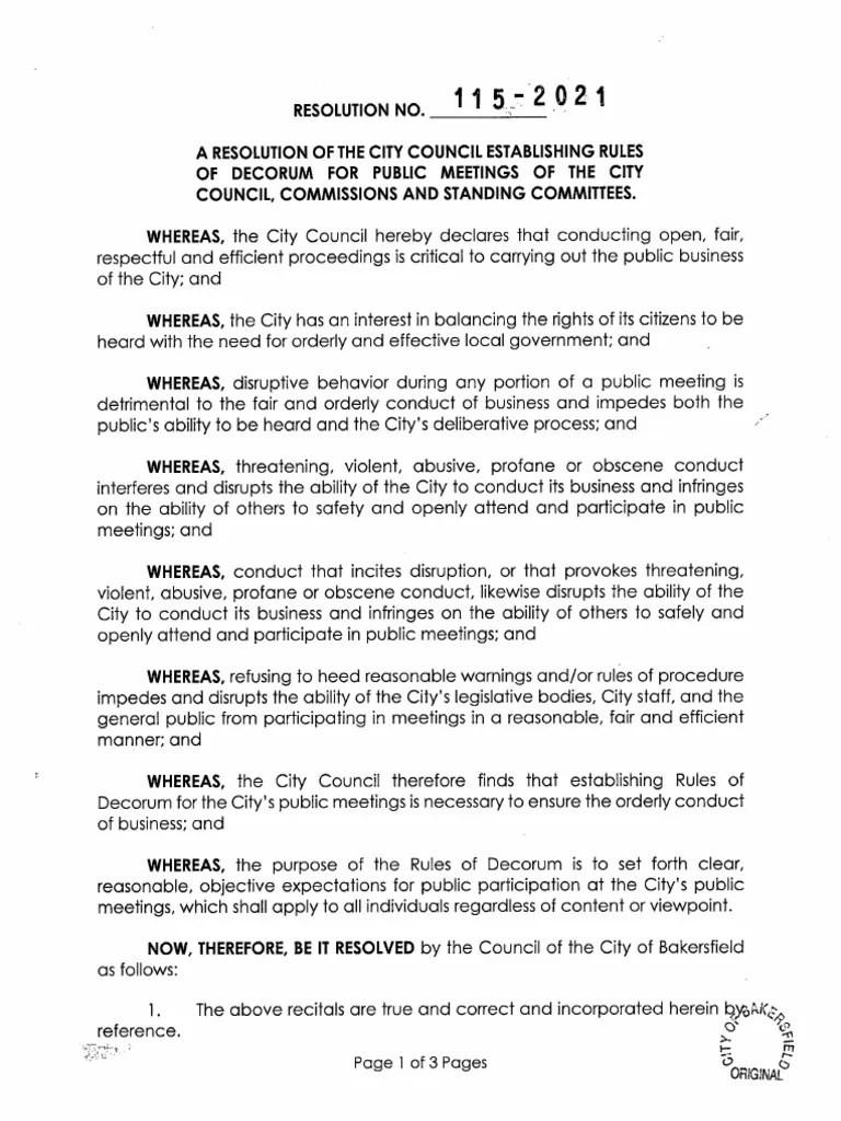 City of Bakersfield Rules of Decorum PDF Public Law Justice