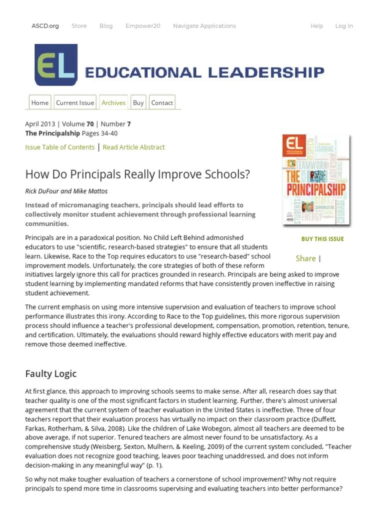 How Do Principals Really Improve Schools Educational Leadership PDF