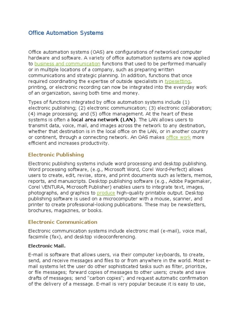 Office Automation Systems PDF Fax Automation