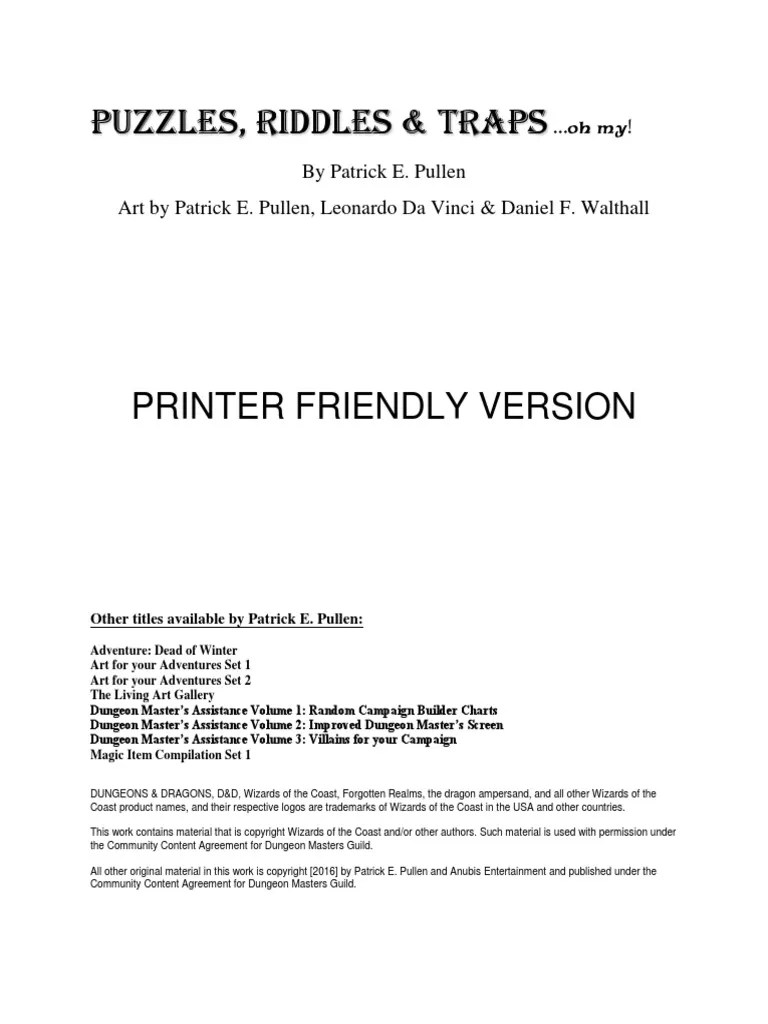 Puzzles Riddles Printer Version PDF Wizards Of The Coast Dungeons