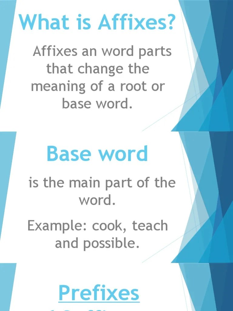 What Is Affixes? Affixes An Word Parts That Change The Meaning of A