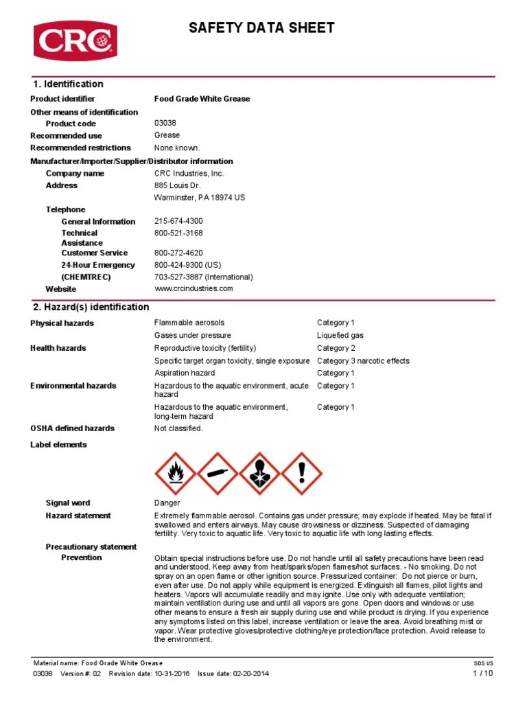 MSDS White Grease PDF Dangerous Goods Personal Protective Equipment