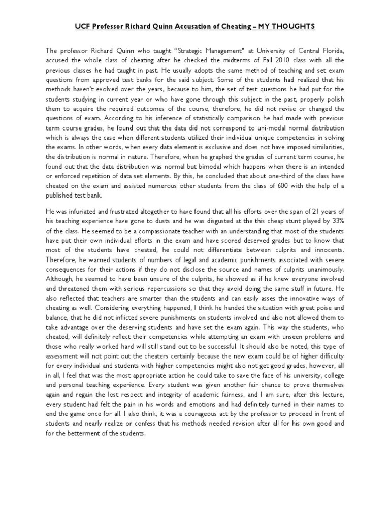 Cheating Video UCF Professor Richard Quinn PDF Test (Assessment(02)
