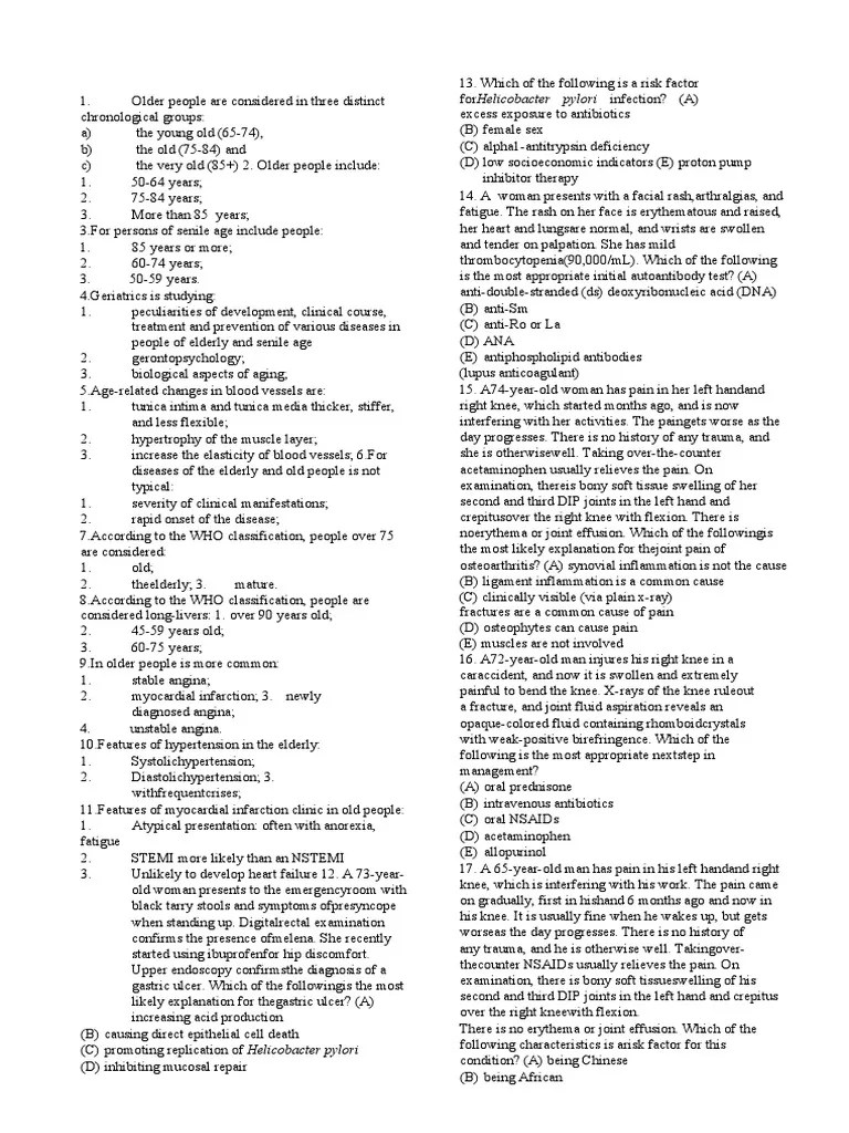 Geriatric MCQ | PDF | Medical Specialties | Diseases And Disorders