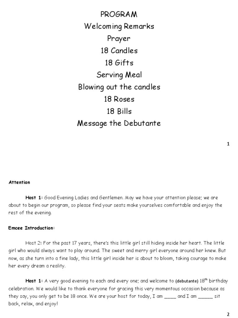 Program Remarks Prayer 18 Candles 18 Gifts Serving Meal