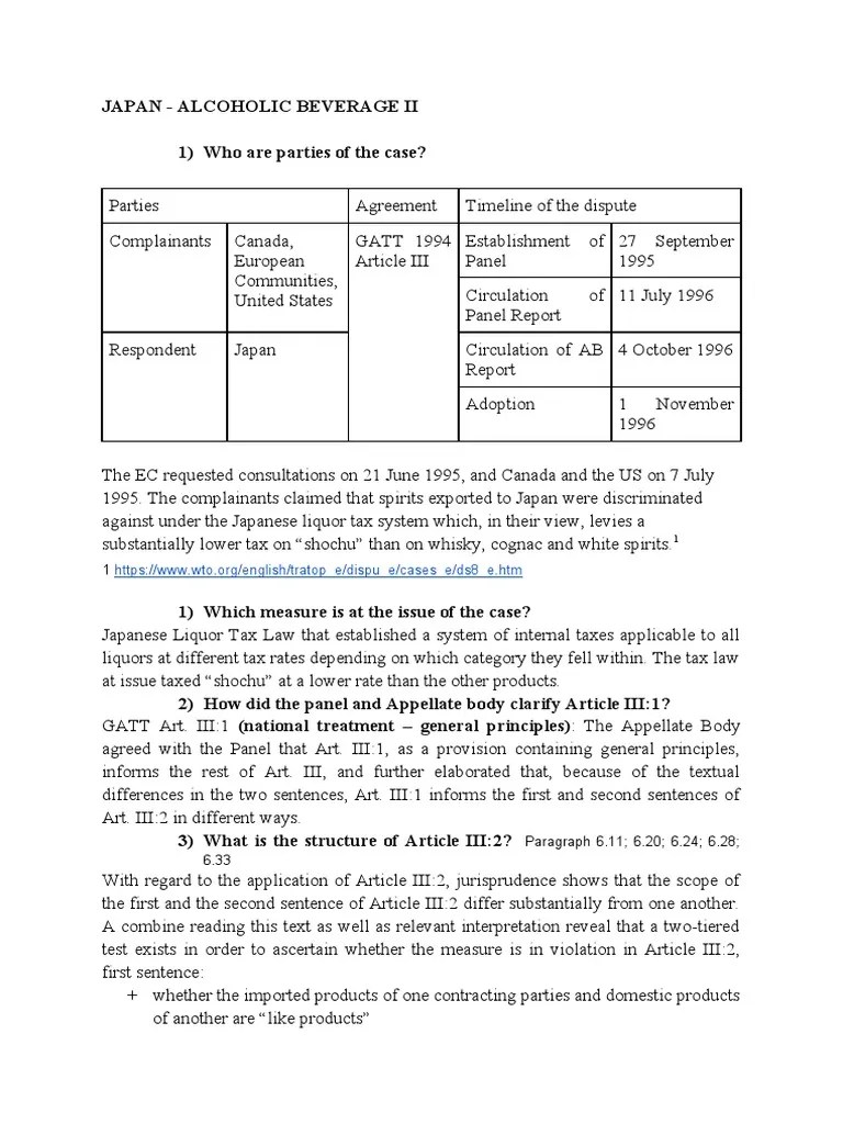 Japan Alcoholic Beverage Ii 1) Who Are Parties of The Case? PDF