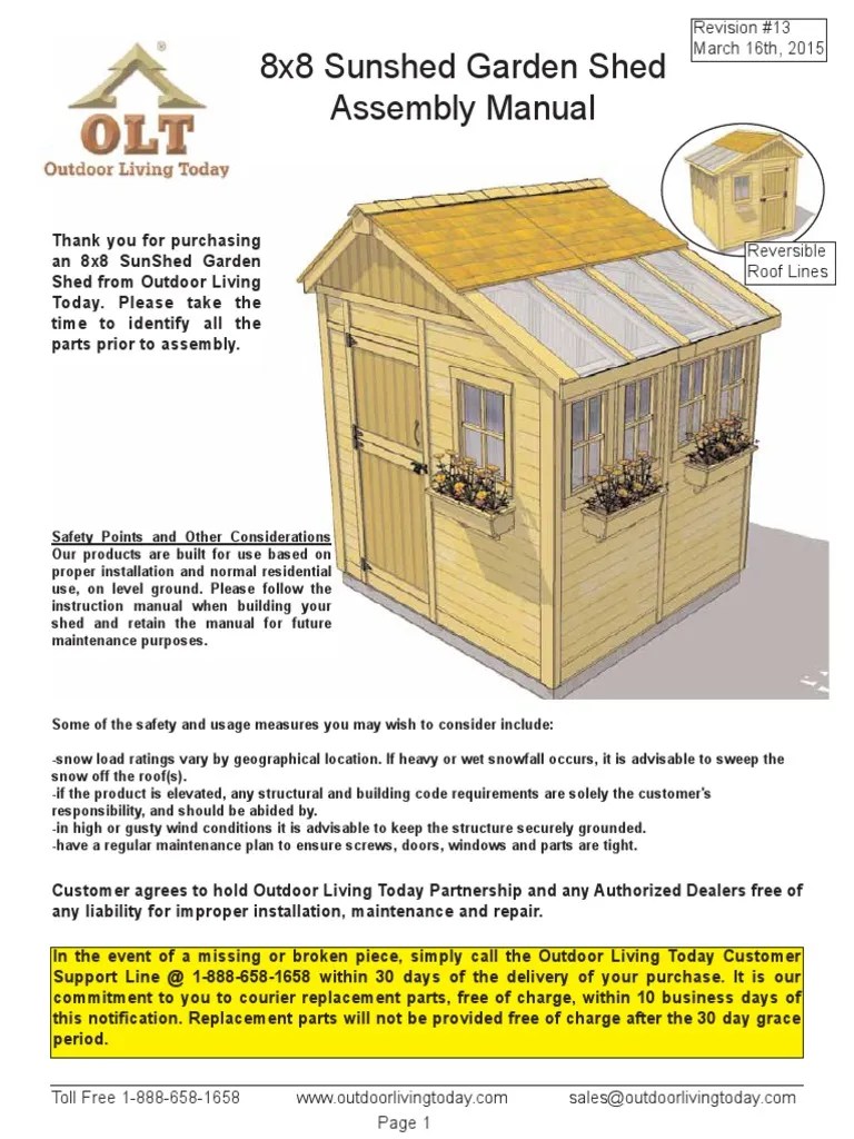 8x8 Sunshed Garden Shed Assembly Manual PDF Framing (Construction