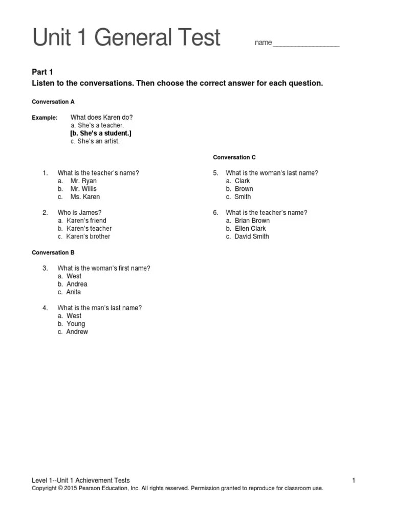 Top Notch 1 Unit 1 Assessment PDF Communication