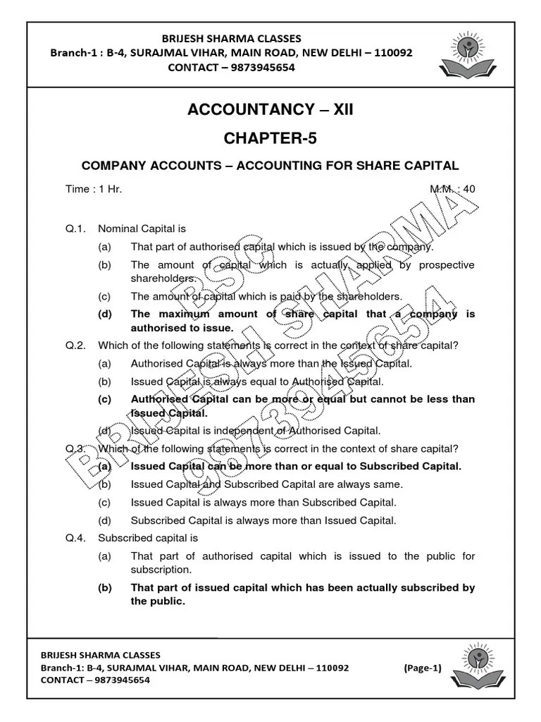 Company Accounts Class 12 PDF Preferred Stock Dividend