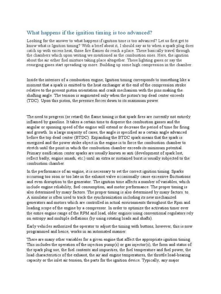 What Happens If Ignition Timing Is Too Advanced PDF Engines