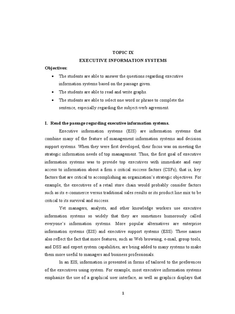 Executive Information Systems PDF Verb Plural