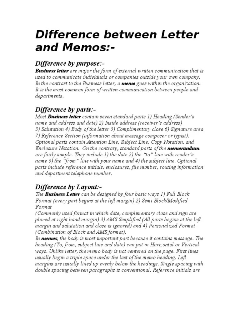 Difference Between Letter and Memo