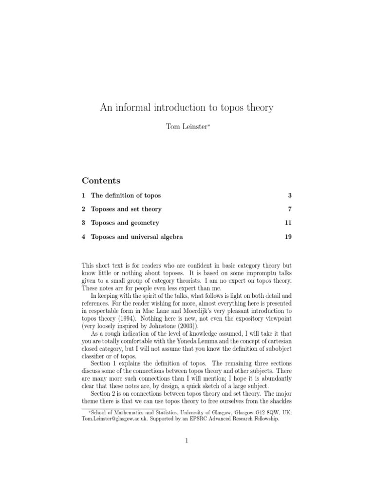 An Informal Introduction To Topos Theory PDF Set (Mathematics