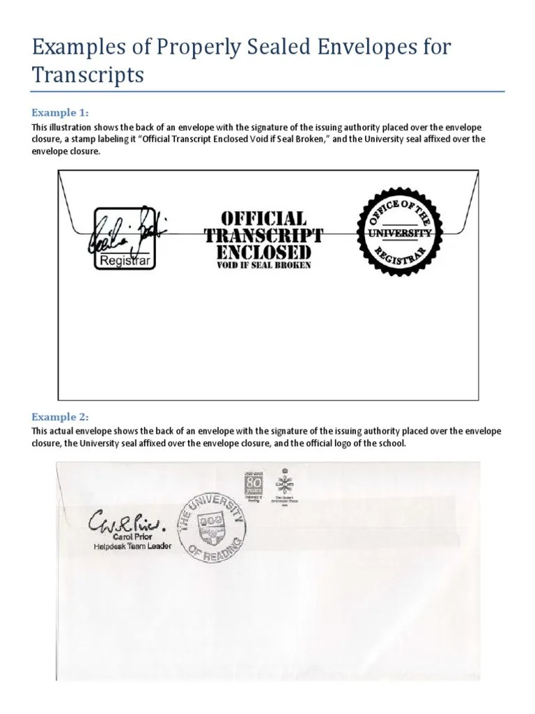 Examples of Properly Sealed Envelopes For Transcripts PDF