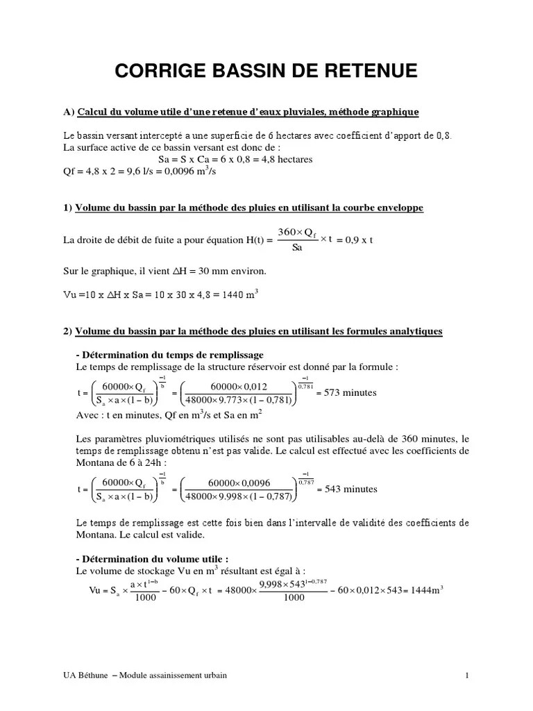 13-Bassin de retenue (corrigé) | PDF | Physique appliquée et  interdisciplinaire