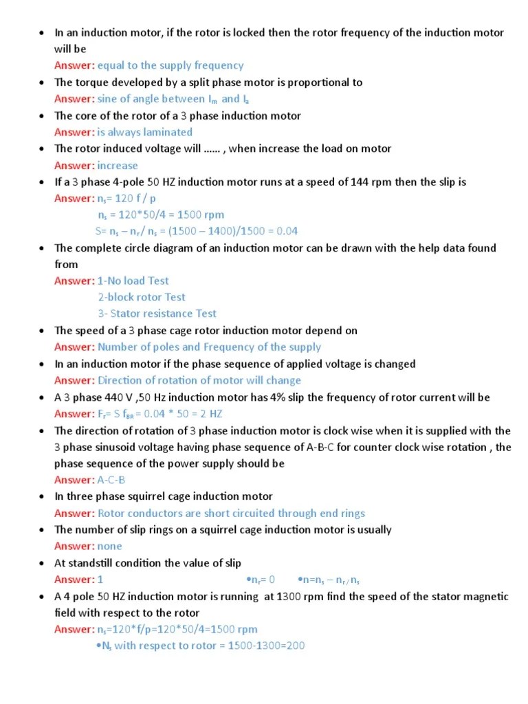 Answer: Answer: Answer: Answer: Answer | PDF | Electric Motor