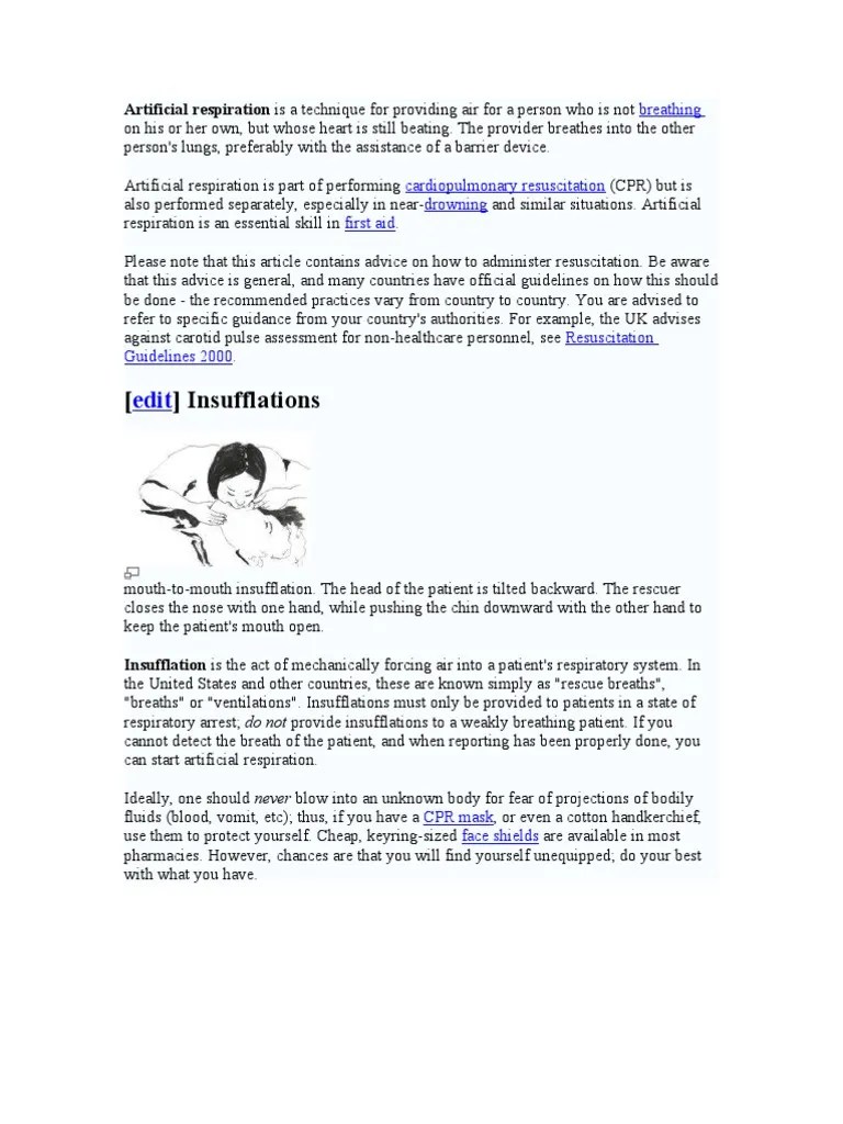 Artificial Respiration Cardiopulmonary Resuscitation Breathing