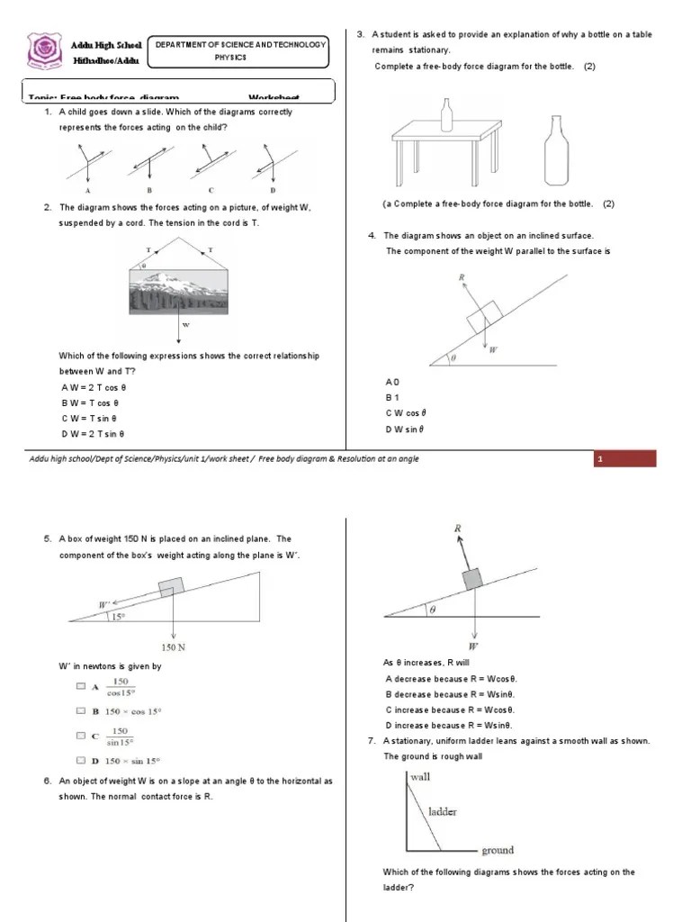 Topic Free Body Force Diagram Worksheet PDF Force Weight