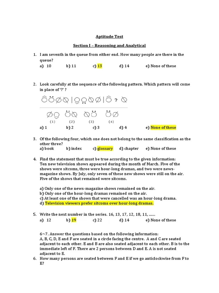 Aptitude Test Section I - Reasoning and Analytical | PDF